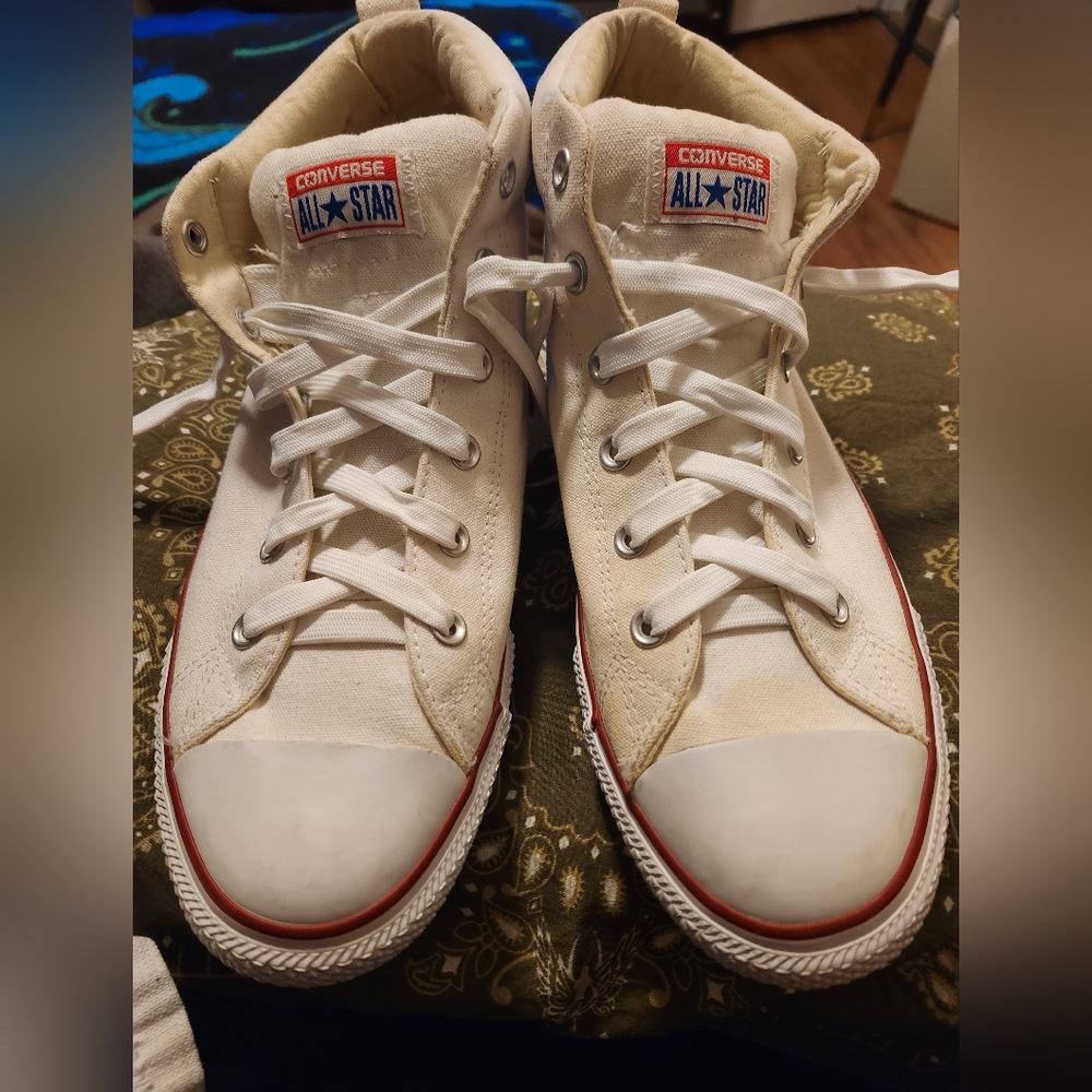 Converse Mens White/Cream High-Top Sneakers